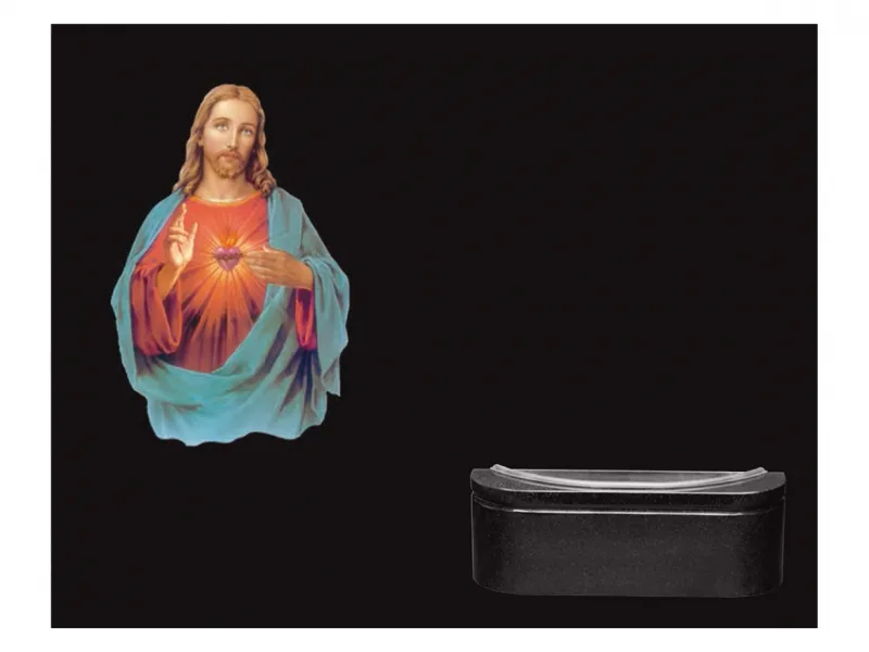 Lápida de nicho Ref.2501 en granito Negro Intenso con imagen incrustada a color