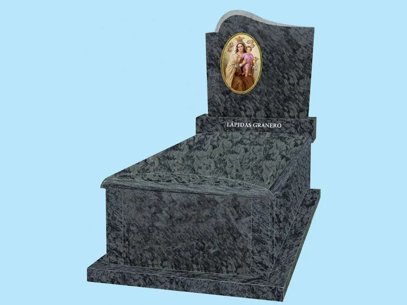 Sarcófago grada alta gruesa con tapa bombeada Ref. 3022CE en granito Verde Oliva