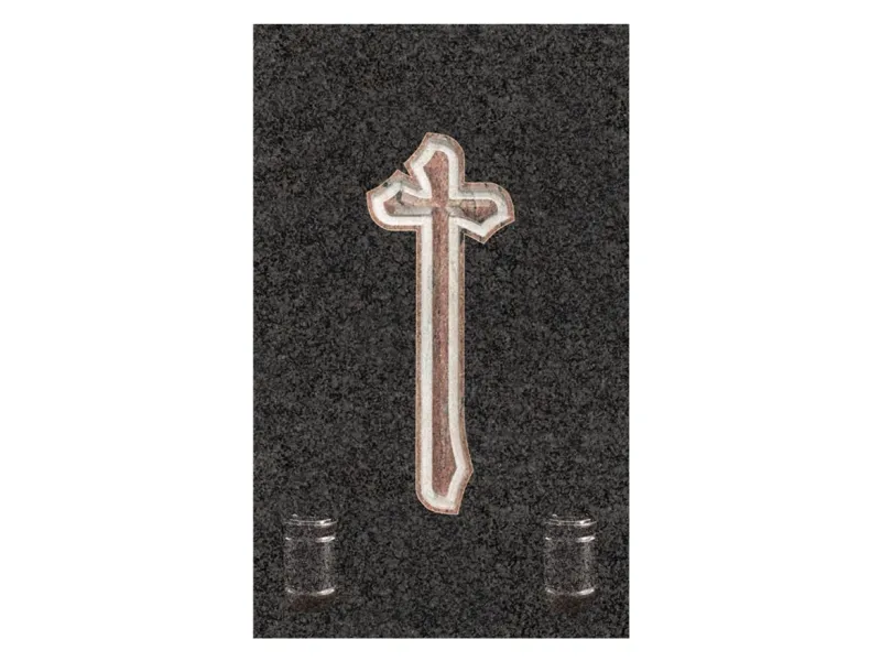 Lápida de nicho doble vertical Ref.6210 en granito Sudáfrica con cruz de granito incrustada en relieve