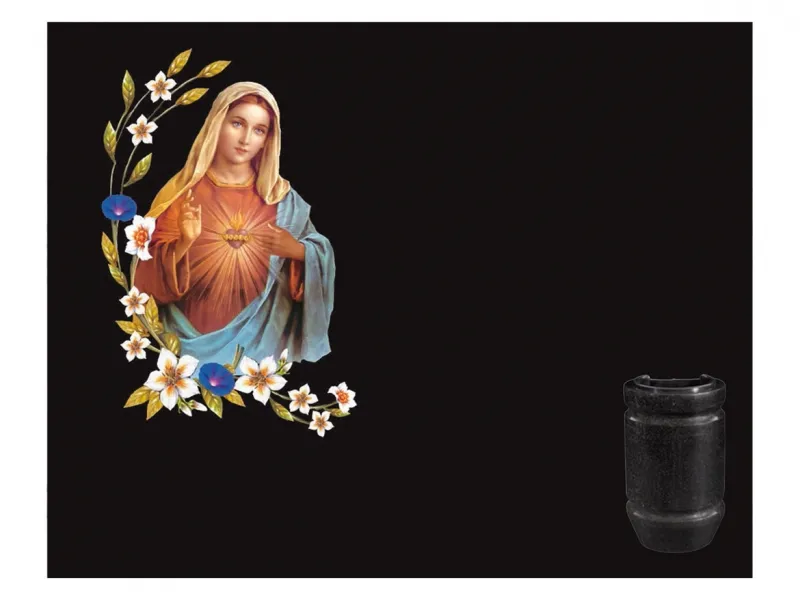 Lápida de nicho Ref.G1009 en granito Negro Intenso con imagen incrustada a color