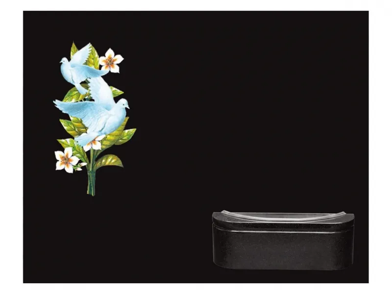 Lápida de nicho Ref.2082 en granito Negro Intenso con imagen incrustada a color