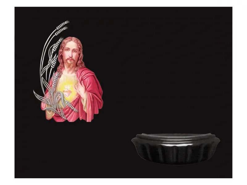 Lápida de nicho Ref. G1008 en granito Negro Intenso con imagen incrustada a color