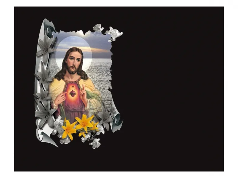 Lápida de nicho Ref. K104 en granito Negro Intenso con imagen incrustada a color