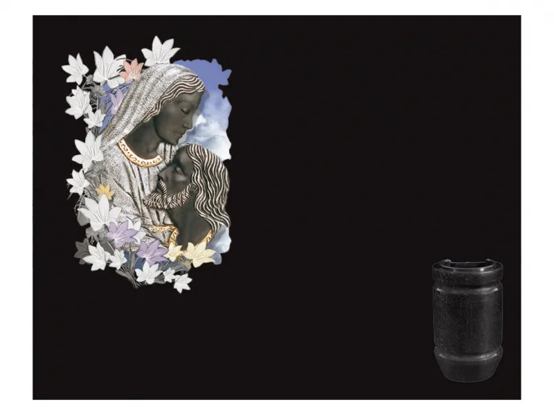 Lápida de nicho Ref. K32 en granito Negro Intenso con imagen incrustada a color