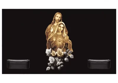 Lápida de nicho doble Ref. K12 en granito Negro Intenso con Corazón de Jesús y Corazón de María